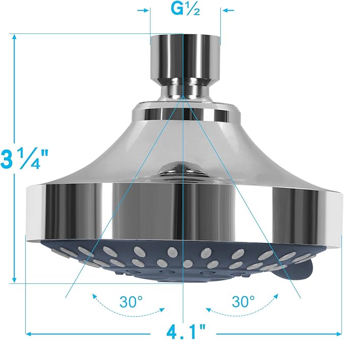 Shower Head High Pressure Rain Fixed Showerhead 5-Setting with Adjustable Metal Swivel Ball Joint - Relaxed Shower Experience Even at Low Water Flow & Pressure