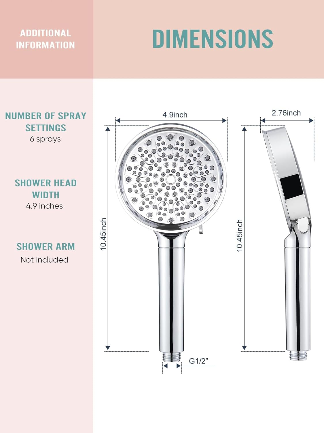 Filtered Shower Head with Handheld, High Pressure 6 Spray Mode Showerhead with Filters, Water Softener Filters Beads for Hard Water - Remove Chlorine - Reduces Dry Itchy Skin, Chrome