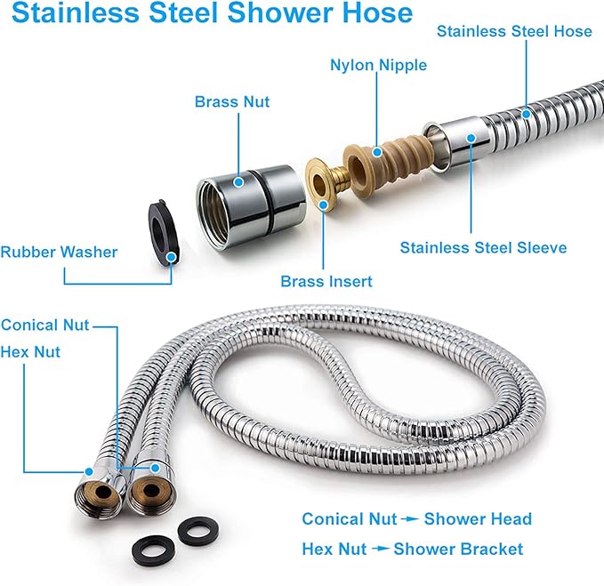 High Pressure Handheld Shower Head 5-Settings Powerful Water Spray Shower Head against Low Pressure Water Flow with Stainless Hose and Adjustable Mount