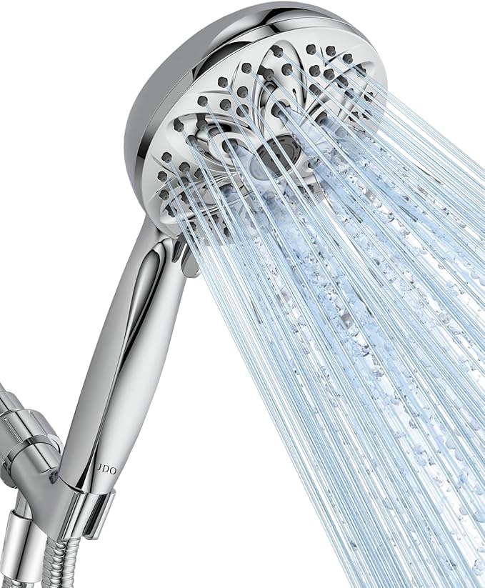 6-Setting Shower Head with Handheld,  High Pressure Hand held Shower Head, 4.7 Inch Chrome Detachable Showerhead Set with 59 Inch Stainless Steel Hose and Adjustable Showerhead Holder