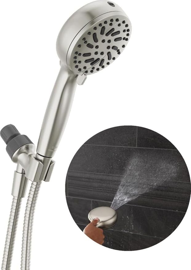6-Setting Stainless Steel Handheld Shower Head with 72-Inch Hose – Water Saving Design