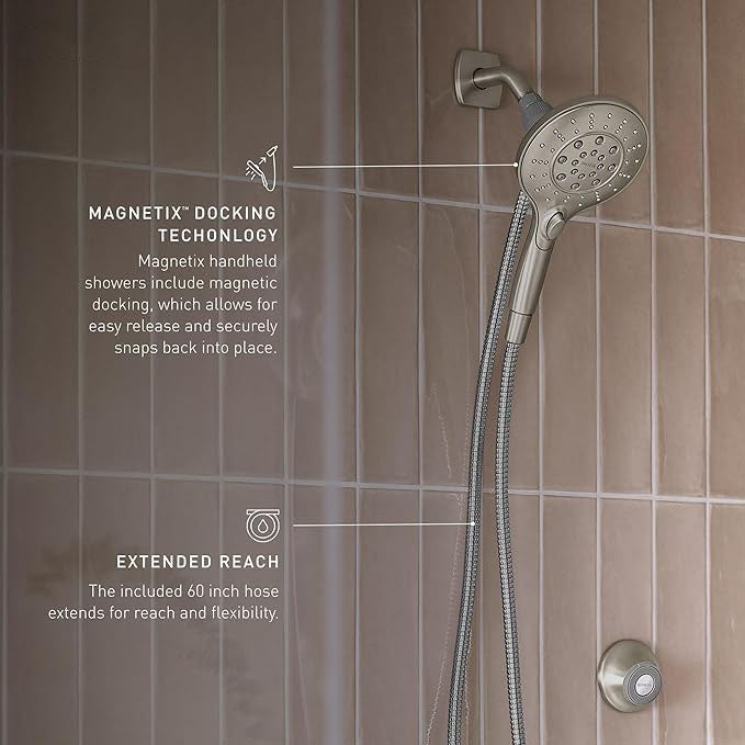 Brushed Nickel Six-Function Removable Handheld Showerhead with Magnetic Docking System, 5.5-Inch