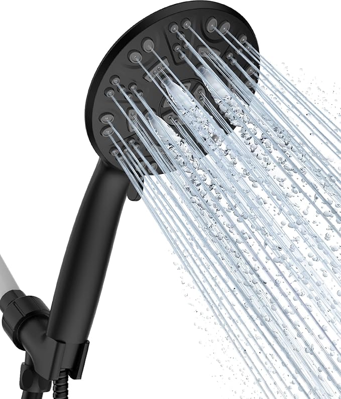 8 Functions Shower Head with handheld, High Pressure Shower Head Set with Hose Adjustable Bracket Rubber Washers (Matte Black)