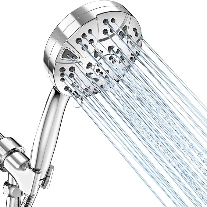 High Pressure 8-mode 5'' Handheld Shower Head with 5 ft Stainless Steel Hose and Adjustable Bracket, Built-in Power Wash to Clean Tub, Clean Corner,Tile & Pets